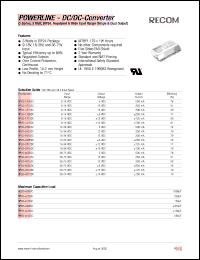 RP03-1212DC datasheet: 3W DC/DC converter with 9-18V input, +-12/+-125mA output, 2kV isolation RP03-1212DC