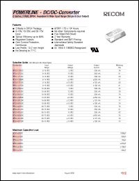 RP03-1215DC datasheet: 3W DC/DC converter with 9-18V input, +-15/+-100mA output, 2kV isolation RP03-1215DC