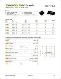 RE-1.809S datasheet: 1W DC/DC converter with 1.8V input, 9/111mA output, 2kV isolation RE-1.809S