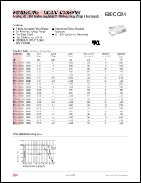 RP05-123.3SA datasheet: 5W DC/DC converter with 9-18V input, 3.3/1000mA output, 2kV isolation RP05-123.3SA