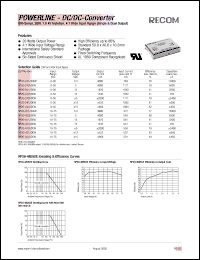 RP20-483.3SEW datasheet: 20W DC/DC converter with 18-75V input, 3.3V/4000mA output RP20-483.3SEW