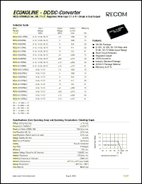 REC5-093.3SRWL datasheet: 5W DC/DC converter with 9V input, 3.3V/1500mA output REC5-093.3SRWL