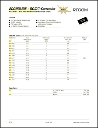 RSO-1209 datasheet: 1W DC/DC converter with 9-18V input, 9V/111mA output RSO-1209