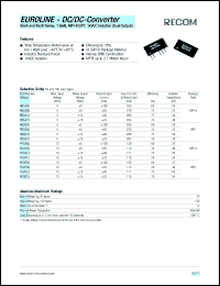 R05A09 datasheet: 1W DC/DC converter with 5V input, +-9V/55mA output R05A09