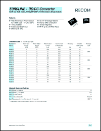 R12N12 datasheet: 1W DC/DC converter with 12V input, 12V/83mA output R12N12