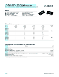 R05T0505 datasheet: 1W DC/DC converter with 12V input, 5/5V/100mA output R05T0505