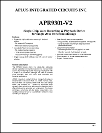 APR9301-V2 datasheet: Single-chip voice recording & playback device for single 20 to 30 sec message. APR9301-V2