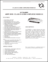 ECM-600H datasheet: 600W RMS class D audio amplifier module. ECM-600H