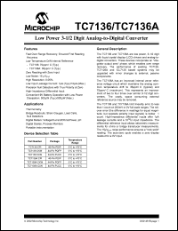 TC7136RCPL datasheet: Low power 3-1/2 digit analog-to-digital converter TC7136RCPL