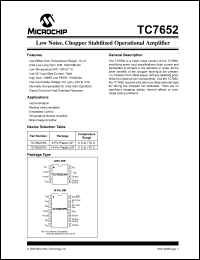 TC7652CPD datasheet: Low noise, chopper stabilized operational amplifier TC7652CPD