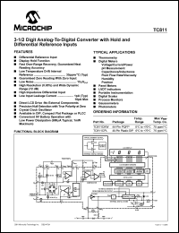 TC811CKW datasheet: 3-1/2 digit analog-to-digital converter with hold and differential reference inputs TC811CKW