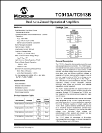 TC913BCPA datasheet: Dual auto-zeroed operational amplifiers, offset voltage 30uV TC913BCPA