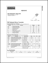 KSA1015 datasheet: PNP transistor, for low frequency amplifier KSA1015