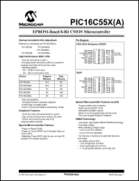 PIC16C554/JW datasheet: Bits number of 8 Memory configuration 1024x12 Frequency clock 20 MHz Memory size 1 K-bit 8-bit CMOS EPROM MCU, 512b EPROM, 80 bytes RAM I/O lines number of 13 PIC16C554/JW