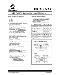 PIC16C71/JW datasheet: Bits number of 8 Memory configuration 1024x14 Memory type EPROM Microprocessor/controller features Watchdog, In-System Programming Frequency clock 20 MHz Memory size 1 K-bit PIC16C71/JW