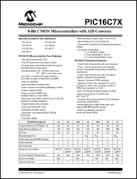 PIC16C72A-04/SO datasheet: Bits number of 8 Memory configuration 2048x14 Memory type OTP Microprocessor/controller features Brown-out Detection, Watchdog Timer , In-System Programming ,IICB,SPI,PWM,Capture/Compare Freq PIC16C72A-04/SO