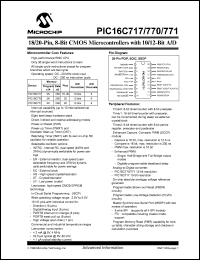 PIC16C770/SO datasheet: Bits number of 8 Memory type OTP Microprocessor/controller features 2 Kbytes OTP PROM Frequency clock 20 MHz Memory size 2 Kb 8-bit CMOS EPROM MCU with ADC, 2K OTP PROM, 256 bytes RAM - 20MH PIC16C770/SO