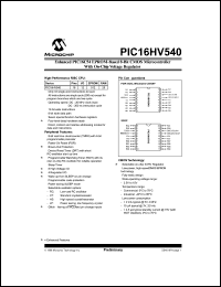 PIC16HV540-04/SO datasheet: Bits number of 8 Memory configuration 512x12 Memory type OTP Microprocessor/controller features Brown-out Detection/ High Voltage I/Os Frequency clock 4 MHz Memory size 512 bit PIC16HV540-04/SO