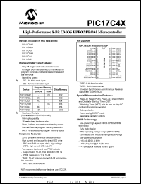 PIC17C42-16I/L datasheet: Bits number of 8 Memory configuration 2048x16 Memory type OTP Microprocessor/controller features USART, PWM, Capture Frequency clock 16 MHz Memory size 2 Kb PIC17C42-16I/L