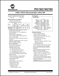 PIC16C765/JW datasheet: Bits number of 8 Memory type EPROM Frequency clock 20 MHz Memory size 8 K-bit 8-bit CMOS EPROM MCU, 8K EPROM, 265bytes RAM PIC16C765/JW