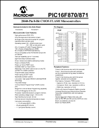 PIC16F870-I/SS datasheet: Bits number of 8 Memory type EEPROM Frequency clock 20 MHz Memory size 2 K-bit 8-bit CMOS EEPROM MCU, 2K FLASH, 128 bytes RAM (IND TEMP SSOP) PIC16F870-I/SS