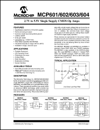MCP601-I/P datasheet: CMOS, Low Power, Rail-to-Rail Output Op. Amp. Amplifiers number of 1 MCP601-I/P