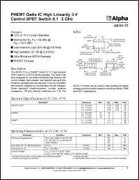 AS191-73 datasheet: PHEMT GaAs IC high linearity 3V control SPDT switch 0.1-2 GHz AS191-73