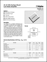 AA022N1-A2 datasheet: 20-24 GHz surface mount low noise amplifier AA022N1-A2