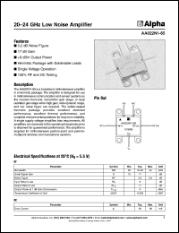 AA022N1-65 datasheet: 20-24 GHz low noise  amplifier AA022N1-65
