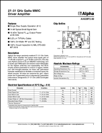 AA028P2-00 datasheet: 23.5-26.5 GHz GaAs MMIC  driver  amplifier AA028P2-00