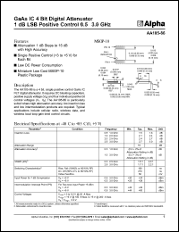 AA105-86 datasheet: GaAs IC 4 bit digital attenuator 1 dB LSB positive control 0.5-3 GHz AA105-86