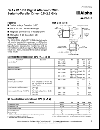 AA109-310 datasheet: GaAs IC 5 bit digital attenuator with serial-to-parallel driver 0.5-2.5 GHz AA109-310