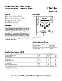 AM038S1-00 datasheet: 33-43 GHz GaAs MMIC single balanced down converter mixer AM038S1-00