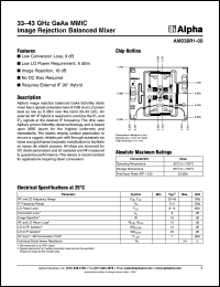 AM038R1-00 datasheet: 33-43 GHz GaAs MMIC image rejection balanced  mixer AM038R1-00