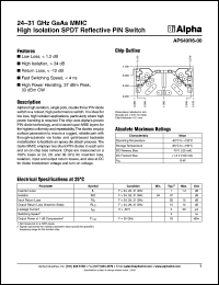 AP640R6-00 datasheet: 24-31 GHz GaAs MMIC  high isolstion SPST reflective PIN switch AP640R6-00