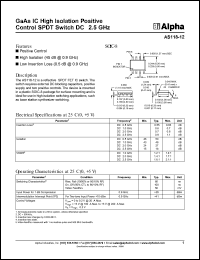 AS118-12 datasheet: GaAs IC high isolation positive control SPDT  switch DC-2.5 GHz AS118-12