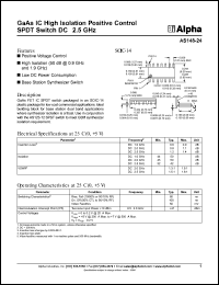 AS148-24 datasheet: GaAs IC high isolation positive control SPDT  switch DC-2.5 GHz AS148-24