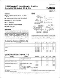 AS178-73 datasheet: PHEMT GaAs IC high linearity positive control SPDT  switch DC-2 GHz AS178-73