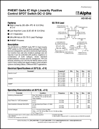AS185-92 datasheet: PHEMT GaAs IC  high linearity positive control SPDT  switch DC-2 GHz AS185-92
