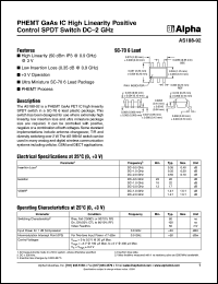 AS188-92 datasheet: PHEMT GaAs IC  high linearity positive control SPDT  switch DC-2 GHz AS188-92