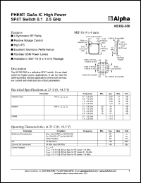 AS192-300 datasheet: PHEMT GaAs IC  high power SP4T  switch 0.1-2.5 GHz AS192-300