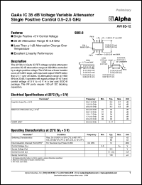 AV103-12 datasheet: GaAs IC 35 dB voltage variable attenuator single positive control 0.5-2.5 GHz AV103-12