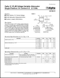 AV106-12 datasheet: GaAs IC 35 dB voltage variable attenuator single positive 3 V control 0.5-2.5 GHz AV106-12