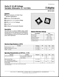 AV141-321 datasheet: GaAs IC 25 dB voltage variable attenuator 2.7-4 GHz AV141-321