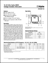 AV850M1-00 datasheet: 18-50 GHz GaAs MMIC voltage variable attenuator AV850M1-00