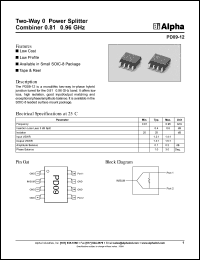 PD09-12 datasheet: Two-way 0 power splitter combiner 0.81-0.96 GHz PD09-12