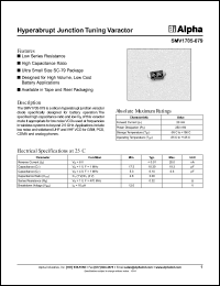 SMV1705-079 datasheet: Hyperabrupt junction tuning varactor SMV1705-079
