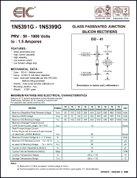 1N5395G datasheet: 400 V, 1.5 A silicon rectifier 1N5395G