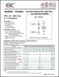 1N5401G datasheet: 100 V, 3.0 A silicon rectifier 1N5401G
