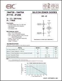 1N4734 datasheet: 5.6 V, 45.0 mA, 1 W silicon zener diode 1N4734